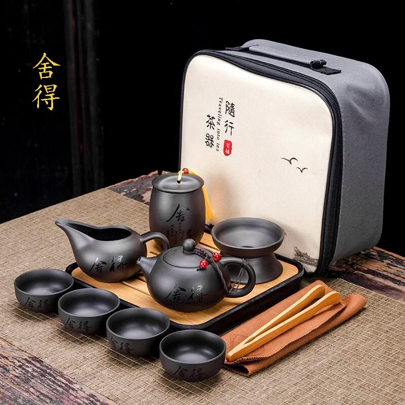 Tea Set Purple clay Portable Teapot Set Outdoor Travel Gaiwan Tea Cups of Tea Ceremony Teacup Fine Gift Organizer