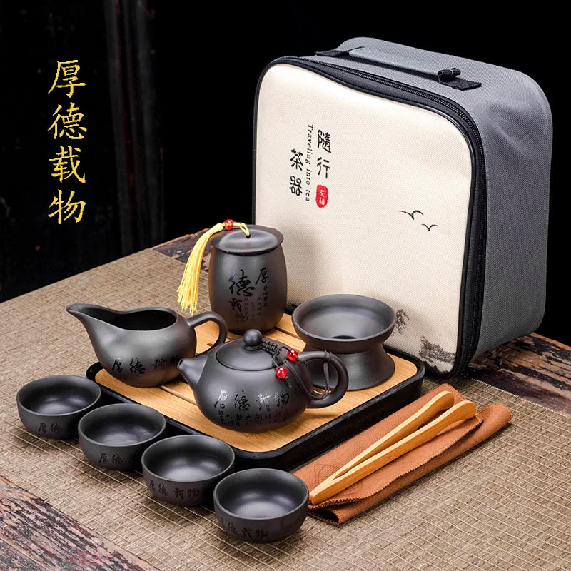 Tea Set Purple clay Portable Teapot Set Outdoor Travel Gaiwan Tea Cups of Tea Ceremony Teacup Fine Gift Organizer