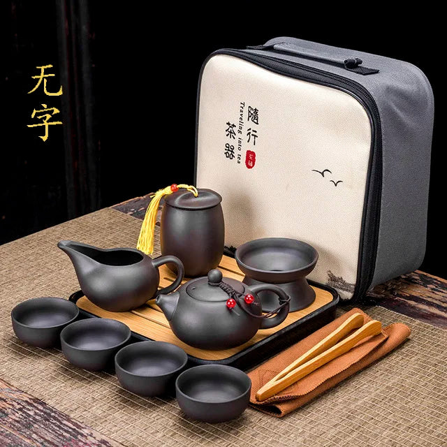 Tea Set Purple clay Portable Teapot Set Outdoor Travel Gaiwan Tea Cups of Tea Ceremony Teacup Fine Gift Organizer