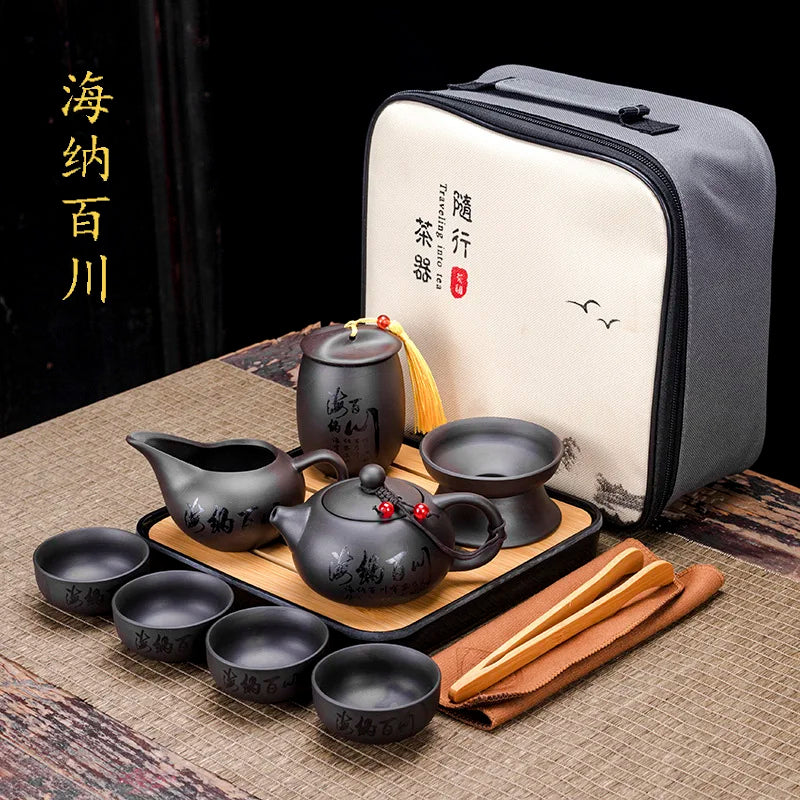 Tea Set Purple clay Portable Teapot Set Outdoor Travel Gaiwan Tea Cups of Tea Ceremony Teacup Fine Gift Organizer