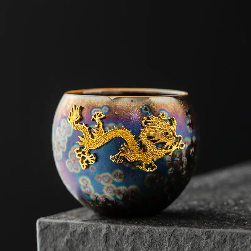 Tea cup, single cup, kiln change, oil drop, Tianmu, colorful gold tea cup, tea set, ceramic household master cup, tea bowl