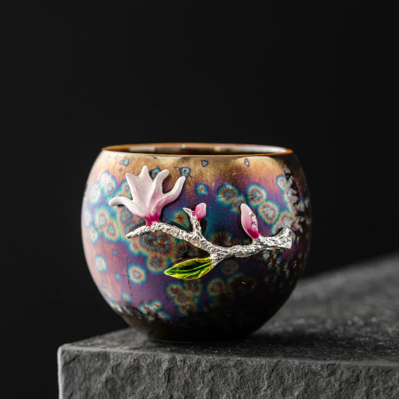 Tea cup, single cup, kiln change, oil drop, Tianmu, colorful gold tea cup, tea set, ceramic household master cup, tea bowl