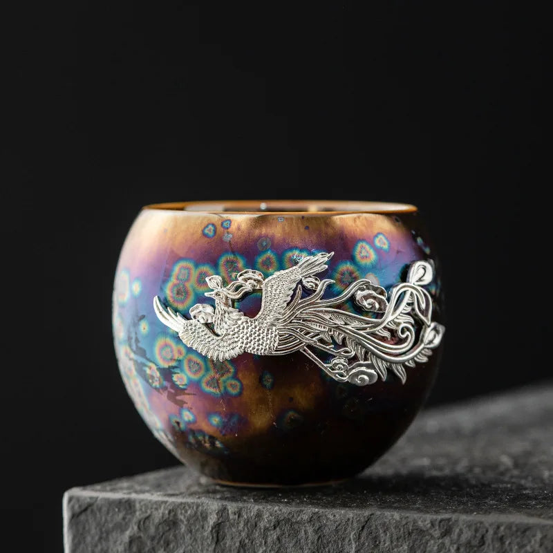 Tea cup, single cup, kiln change, oil drop, Tianmu, colorful gold tea cup, tea set, ceramic household master cup, tea bowl