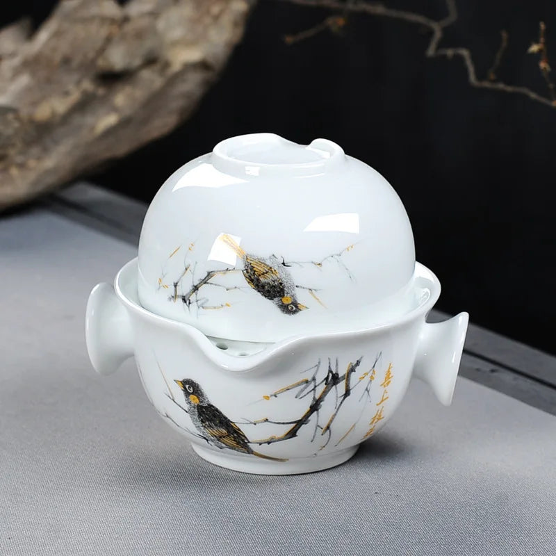 Tea set Chinese Kung Fu gaiwan teapot teacups fair mug tea sets white travel tea set drinkware Free shipping