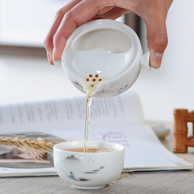Tea set Chinese Kung Fu gaiwan teapot teacups fair mug tea sets white travel tea set drinkware Free shipping