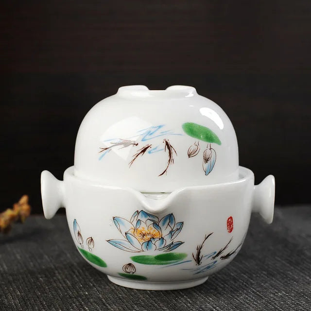 Tea set Chinese Kung Fu gaiwan teapot teacups fair mug tea sets white travel tea set drinkware Free shipping