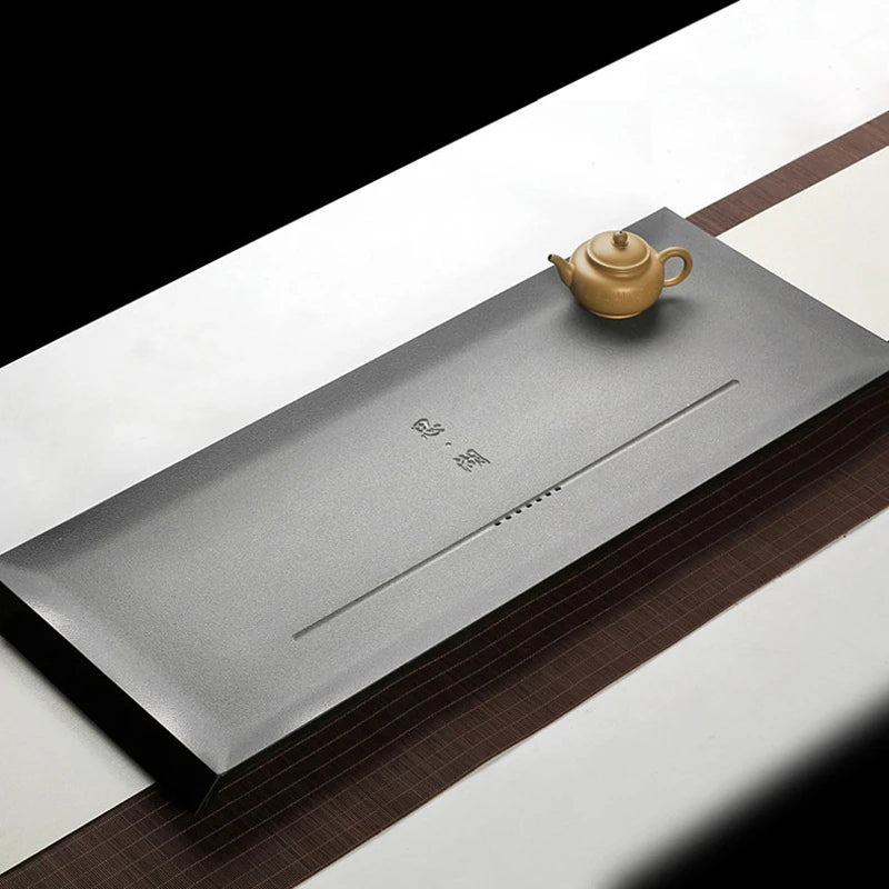Tea tray Chinese heavy tea tray for kungfu tea set black stone tea table weighted serving tray tea boat water draining ball pipe
