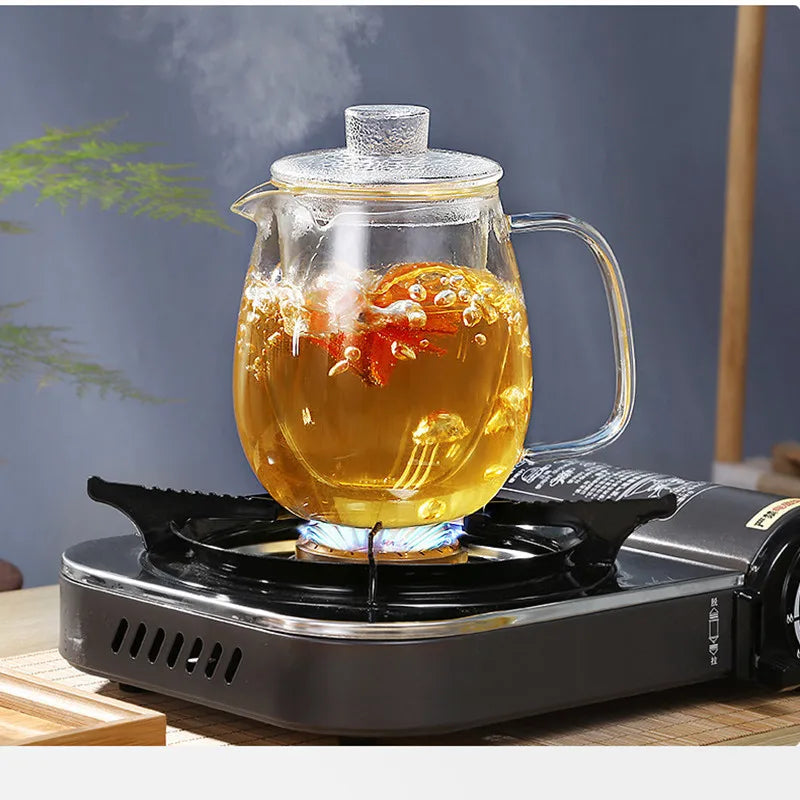 Teaware Glass Teapot for Stove, Heat Resistant, High Temperature, Explosion Proof Tea Infuser, Rose Flower Tea Set, Household