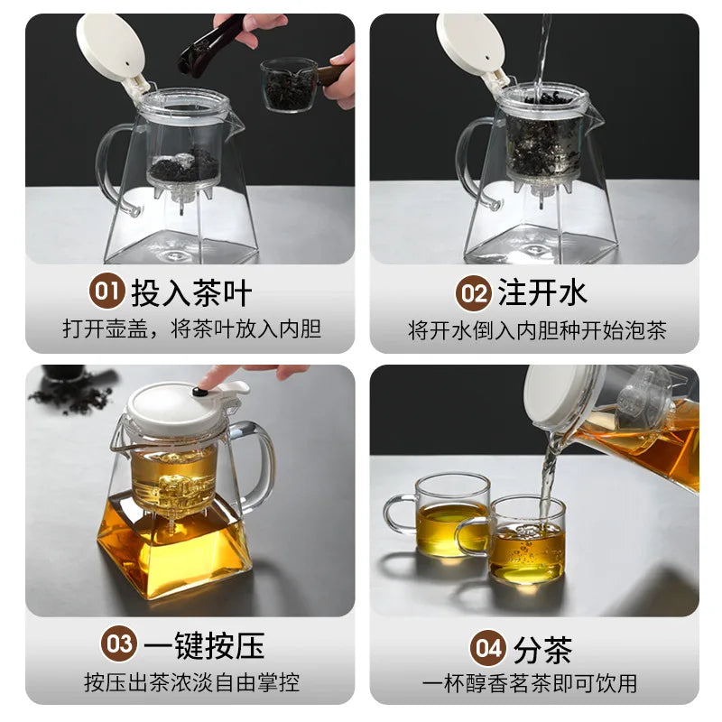 Thickened Glass Teapot High-temperature Resistant Teapot Household One-button Filtering Tea Separation Tea Maker