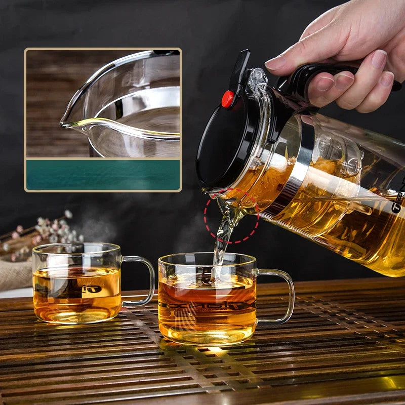 Thickened Glass Teapot One-button Filtering Tea Separation Teapot Household High-temperature Resistant Tea Maker