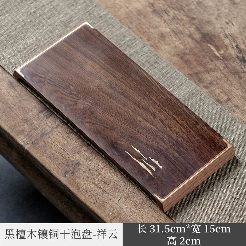 Three Times Blackwood Tea Tray Tea Room Inlaid Copper Small Tea Table Bamboo Tea Tray Simple Tray Japanese Pot Tray