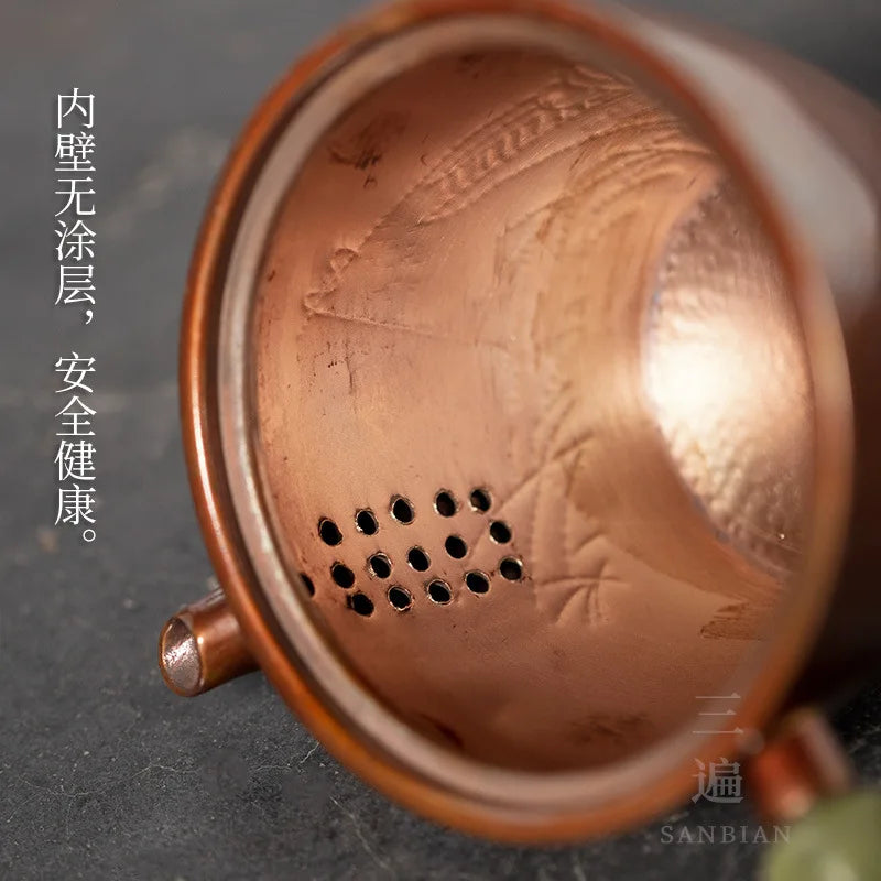 Three Times Copper Teapot Japanese Retro Side Handle Red Copper Pot Household Tea Brewing Pot Teapot Kung Fu Tea Set