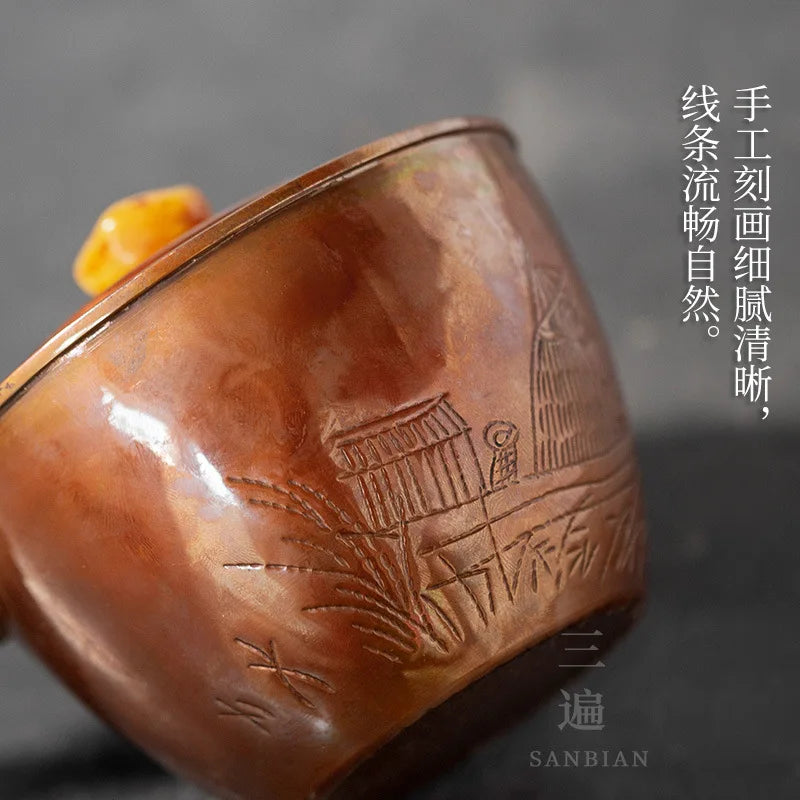 Three Times Copper Teapot Japanese Retro Side Handle Red Copper Pot Household Tea Brewing Pot Teapot Kung Fu Tea Set