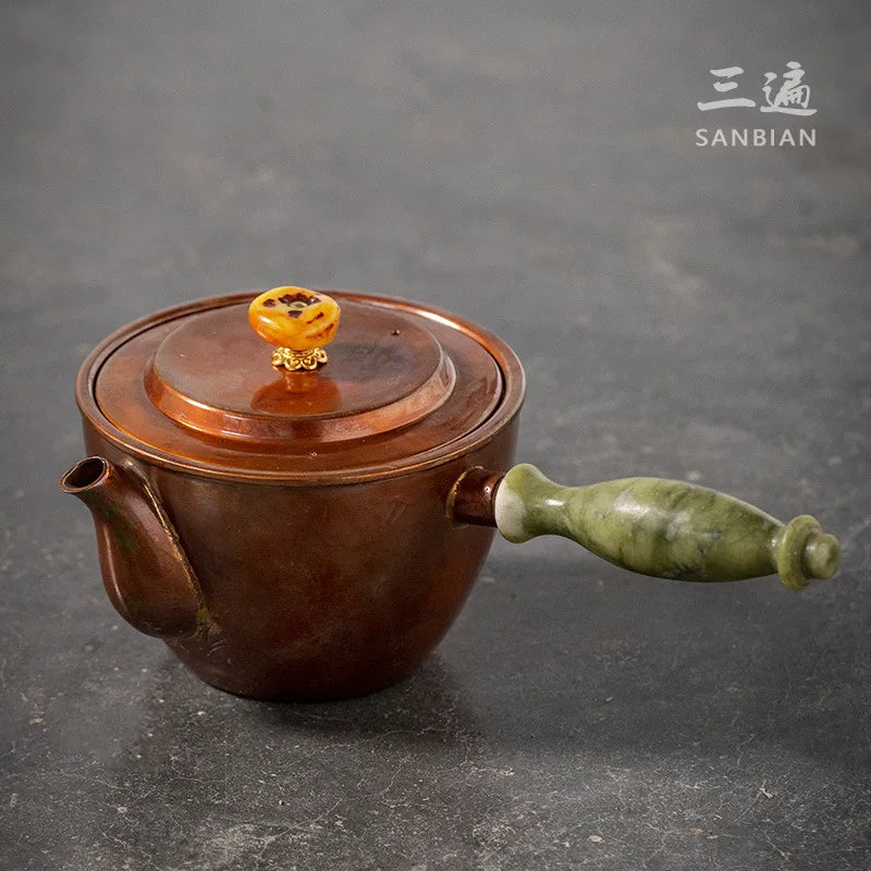 Three Times Copper Teapot Japanese Retro Side Handle Red Copper Pot Household Tea Brewing Pot Teapot Kung Fu Tea Set