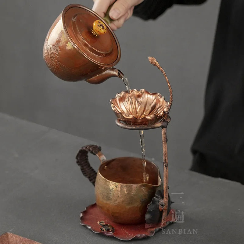 Three Times Copper Teapot Japanese Retro Side Handle Red Copper Pot Household Tea Brewing Pot Teapot Kung Fu Tea Set