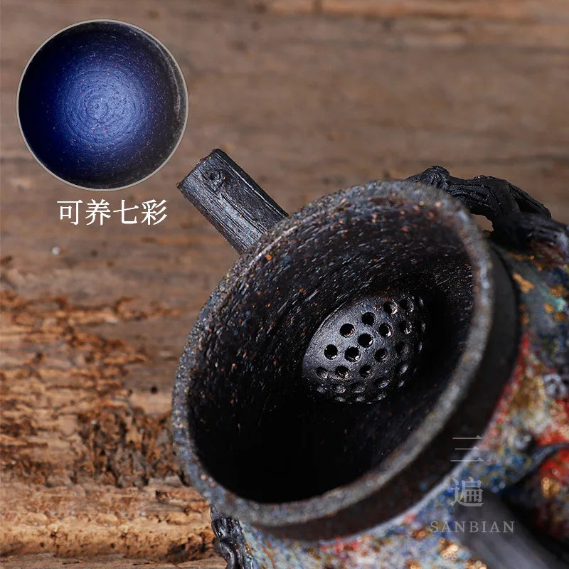 Three Times Japanese Kung Fu Tea Set Teapot Weng Village Is Hand-Made Rock Mine Ball Hole Single Teapot Household Pu'er Tea Po