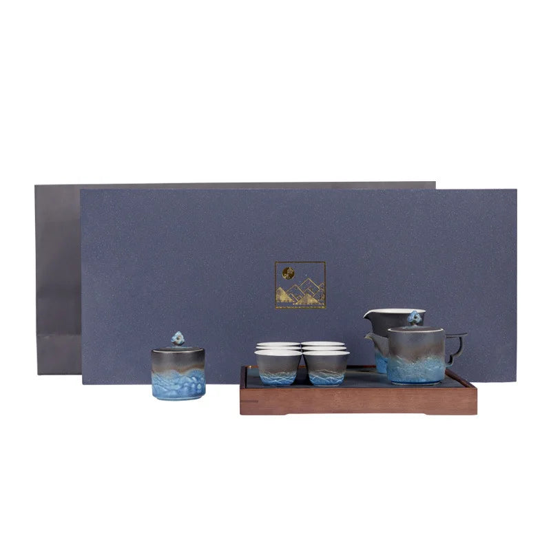 Three Times Kung Fu Tea Set Household Teapot Tea Cup Complete Set Water Storage Tea Tray Gift Box One Pot Four Cups Japanese S