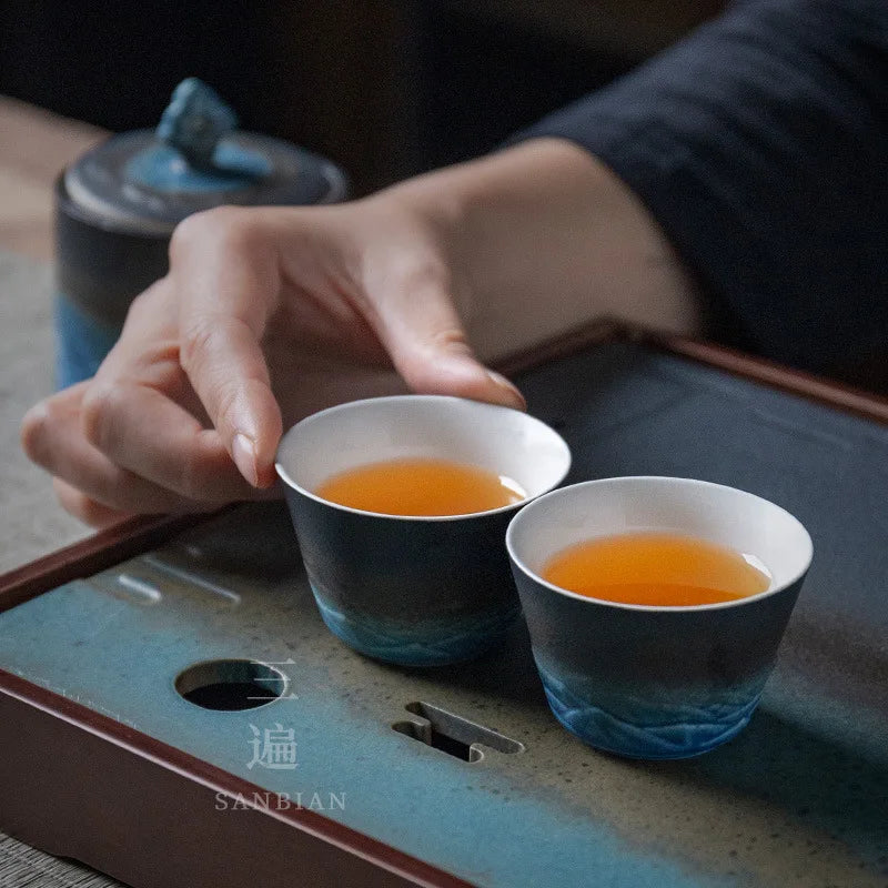 Three Times Kung Fu Tea Set Household Teapot Tea Cup Complete Set Water Storage Tea Tray Gift Box One Pot Four Cups Japanese S