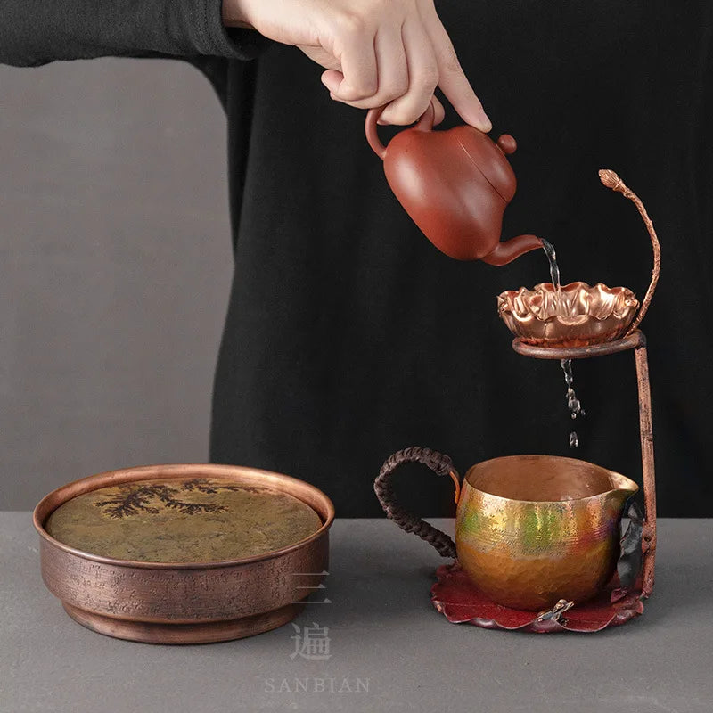 Three Times Red Copper Pitcher Kung Fu Tea Set Fair Mug Tea Pot Tea Ceremony Utensils Pure Copper Tea Pitcher