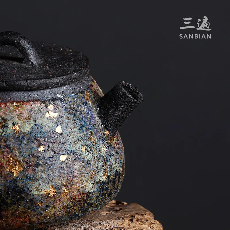 Three Times Rock Mine Ball Hole Teapot Taiwan Old Rock Clay Handmade Small Shipiao Teapot Kung Fu Tea Set Household Tea Maker