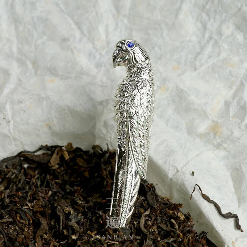 Three Times Silver Gilded Parrot Silver Tea Knife Pu'er Tea Brick Knife Tea Knife Dark Brick Tea Tea Needle Tea Awl Kung Fu Te