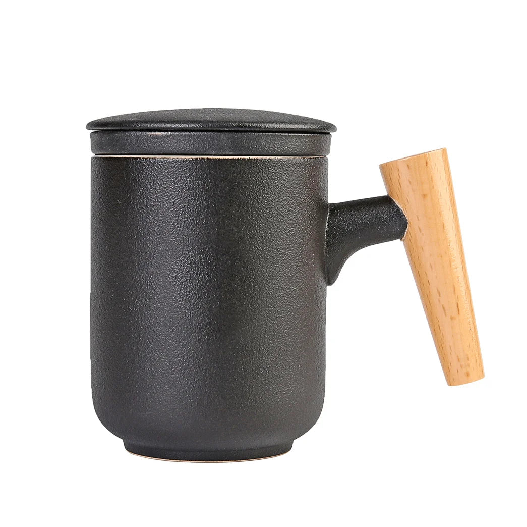 Three-pieces Ceramic Tea Mug Filter Tea Cup Office Mugs Water Cup with Lid Tea Separation Cup