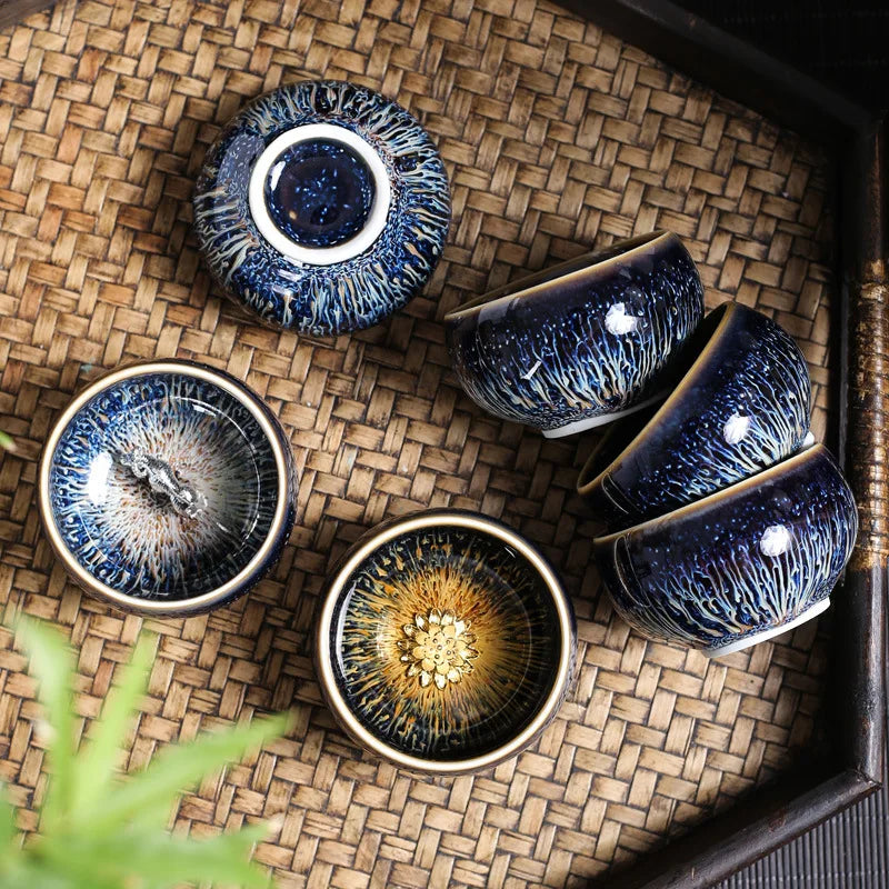 Tianmu Kiln Variable Glaze Tea Cup Inlaid Silver Jianzhan Teacup Master Cup Tea Bowl Ceramic Tea Cup Chinese Kung Fu Tea Set
