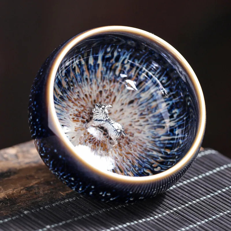 Tianmu Kiln Variable Glaze Tea Cup Inlaid Silver Jianzhan Teacup Master Cup Tea Bowl Ceramic Tea Cup Chinese Kung Fu Tea Set