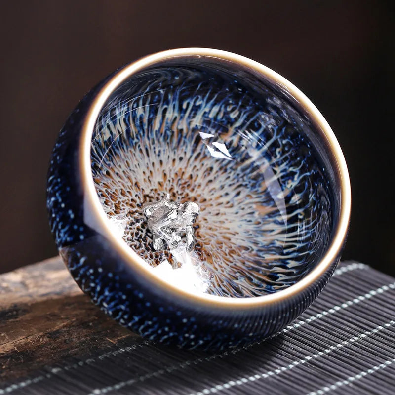 Tianmu Kiln Variable Glaze Tea Cup Inlaid Silver Jianzhan Teacup Master Cup Tea Bowl Ceramic Tea Cup Chinese Kung Fu Tea Set