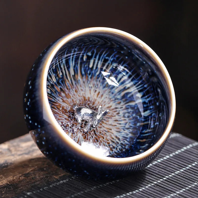 Tianmu Kiln Variable Glaze Tea Cup Inlaid Silver Jianzhan Teacup Master Cup Tea Bowl Ceramic Tea Cup Chinese Kung Fu Tea Set