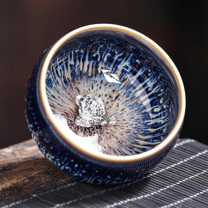 Tianmu Kiln Variable Glaze Tea Cup Inlaid Silver Jianzhan Teacup Master Cup Tea Bowl Ceramic Tea Cup Chinese Kung Fu Tea Set
