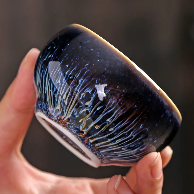 Tianmu Kiln Variable Glaze Tea Cup Inlaid Silver Jianzhan Teacup Master Cup Tea Bowl Ceramic Tea Cup Chinese Kung Fu Tea Set
