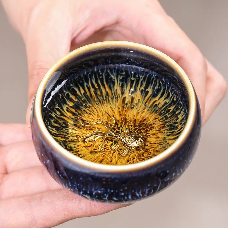 Tianmu Kiln Variable Glaze Tea Cup Inlaid Silver Jianzhan Teacup Master Cup Tea Bowl Ceramic Tea Cup Chinese Kung Fu Tea Set