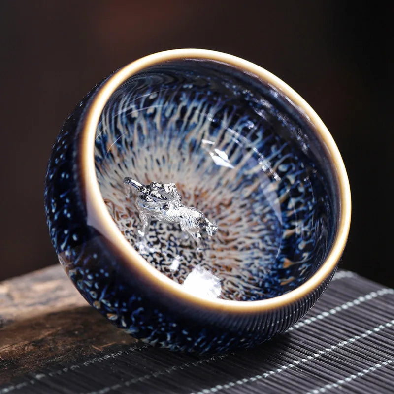 Tianmu Kiln Variable Glaze Tea Cup Inlaid Silver Jianzhan Teacup Master Cup Tea Bowl Ceramic Tea Cup Chinese Kung Fu Tea Set