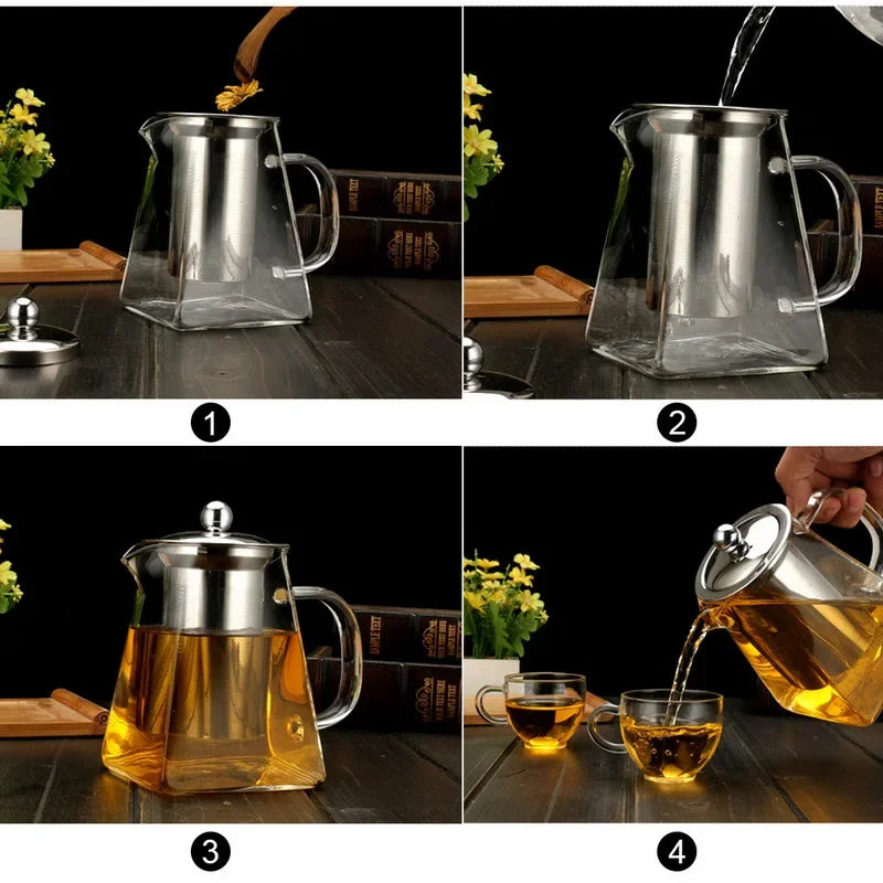 Top Glass Teapot Heat Resistant Square Glass Teapot With Tea Infuser Filter Milk Puer Tea Pot