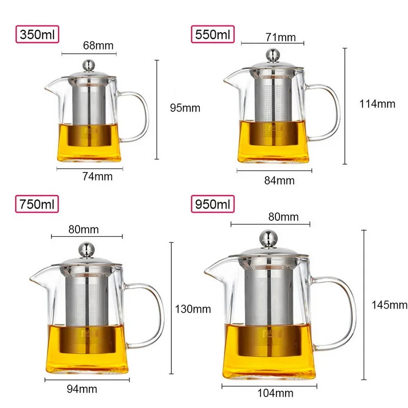 Top Glass Teapot Heat Resistant Square Glass Teapot With Tea Infuser Filter Milk Puer Tea Pot