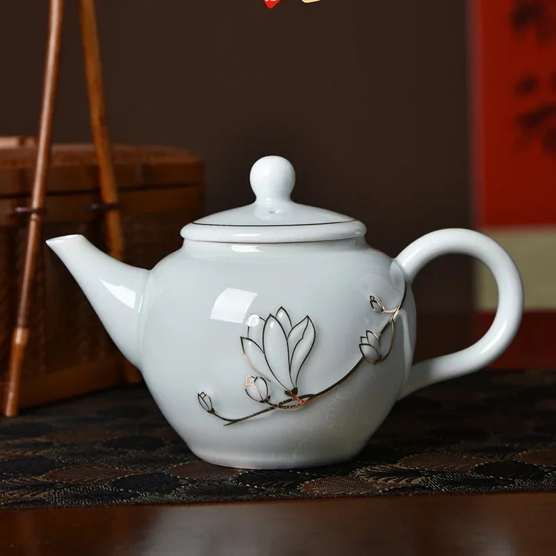Traditional Chinese Gaiwan Sancai Teacup Pot with Lid Ceramic Tea Tureen Porcelain Tea Cup with Gold Trim Teaware Teapots Set