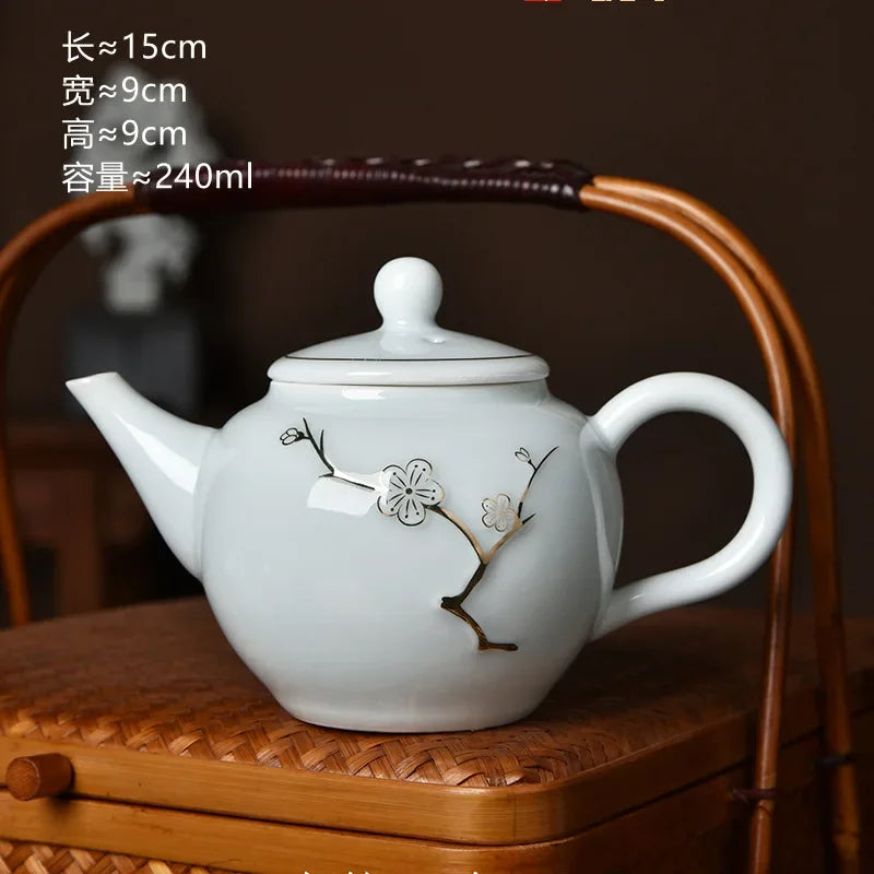 Traditional Chinese Gaiwan Sancai Teacup Pot with Lid Ceramic Tea Tureen Porcelain Tea Cup with Gold Trim Teaware Teapots Set