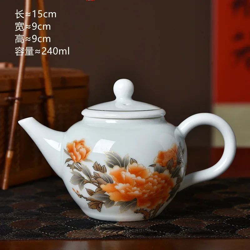 Traditional Chinese Gaiwan Sancai Teacup Pot with Lid Ceramic Tea Tureen Porcelain Tea Cup with Gold Trim Teaware Teapots Set