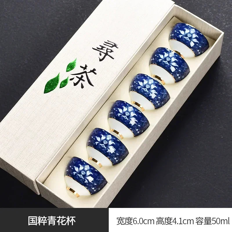 Traditional Chinese Tea Cup Set - 6 Pack Small Tea Cups for Kung Fu Tea Ceremony