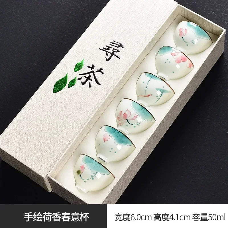 Traditional Chinese Tea Cup Set - 6 Pack Small Tea Cups for Kung Fu Tea Ceremony