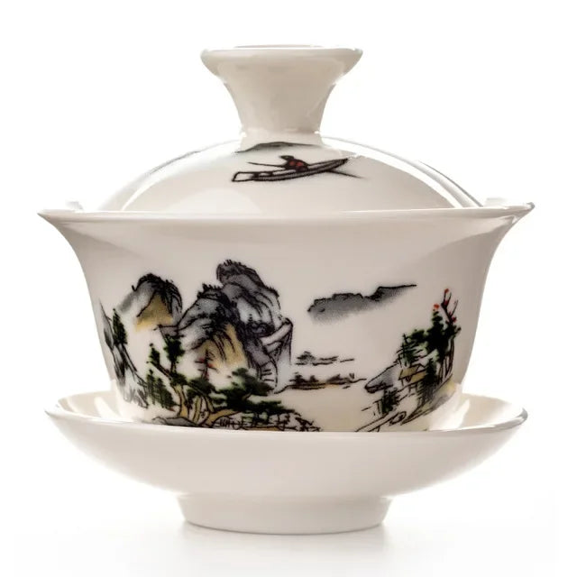 Traditional Chinese Teaset Gaiwan Tea Cups 120ml Ceramic Zisha Tea Tureen Lid Bowl Saucer Kung Fu Tea Cup Drop Shipping