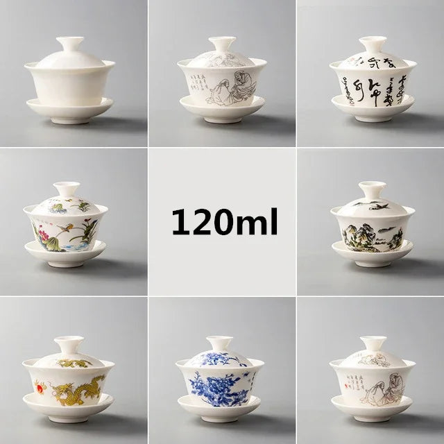 Traditional Chinese Teaset Gaiwan Tea Cups 120ml Ceramic Zisha Tea Tureen Lid Bowl Saucer Kung Fu Tea Cup Drop Shipping