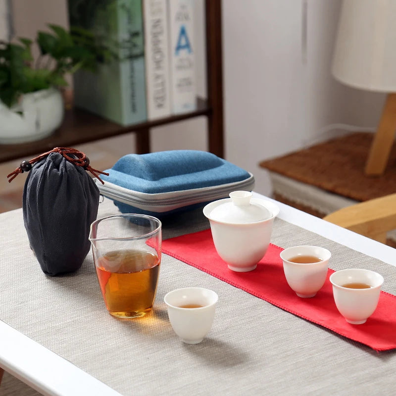 Travel Bag Chinese Kung Fu Tea set ceramic gaiwan teapot teacups fair mug tea sets white travel tea set drinkware Free shipping