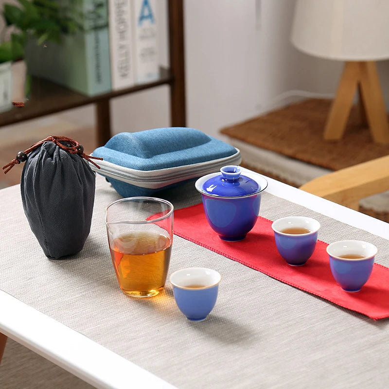 Travel Bag Chinese Kung Fu Tea set ceramic gaiwan teapot teacups fair mug tea sets white travel tea set drinkware Free shipping