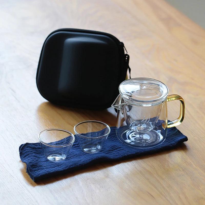 Travel Bag Chinese Kung Fu glass Tea set gaiwan teapot teacups fair mug tea sets white travel tea set drinkware Free shipping