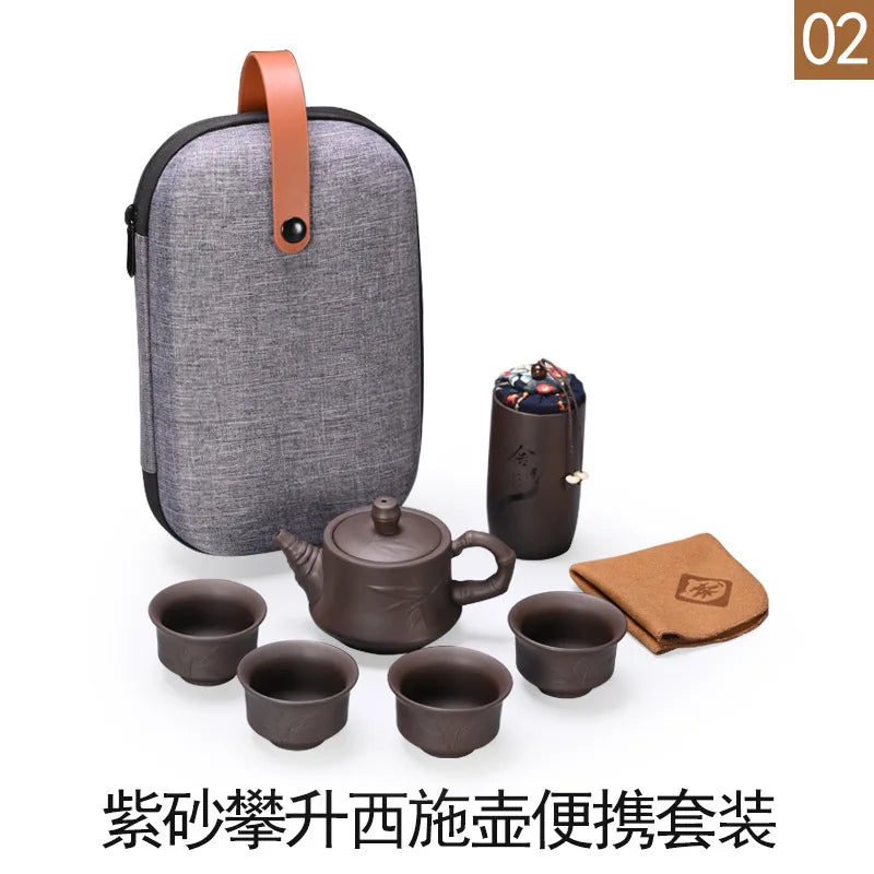 Travel Kung Fu Zisha Tea Set Home Outdoor Portable Integrated Storage Simple Tea Ceremony Tea Cup With Can Mate Teaware Kitchen