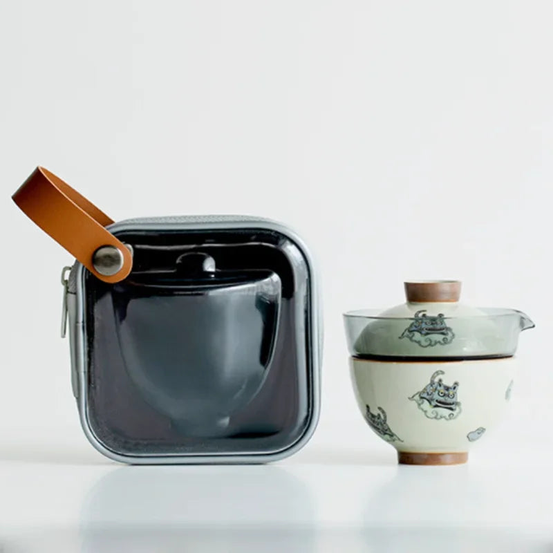 Travel Tea Set Ceramic Glass Gaiwan Portable Teaware Sets With Carrying Bag Chinese Tiger Teapot Teaware