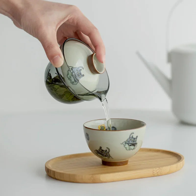 Travel Tea Set Ceramic Glass Gaiwan Portable Teaware Sets With Carrying Bag Chinese Tiger Teapot Teaware