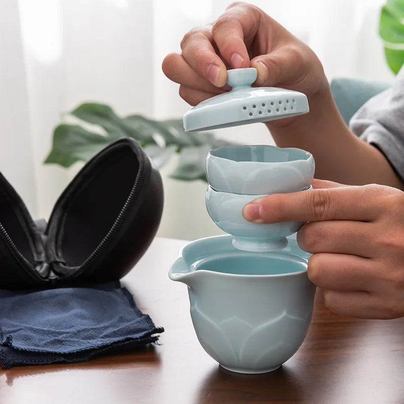 Travel Tea Set Portable Express Cup Car Mounted Outdoor Portable Tea Pot Tea Cup Ceramic Kung Fu Tea Set